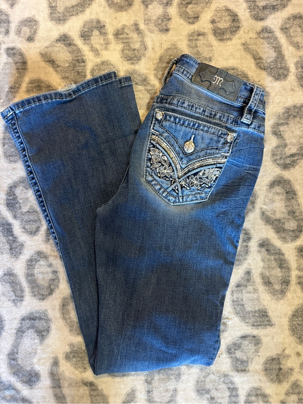 Miss Me Dark Blue Embroidered Bootcut Jeans